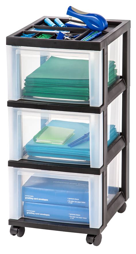 Iris Usa Medium 3 Drawer Cart With Organizer Top Black