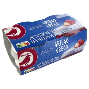 AUCHAN Yogur Al Estilo Griego Con Trocitos De Fresas 4 X 125 G