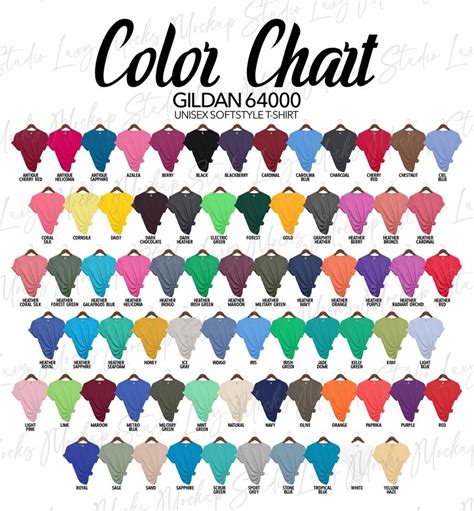 Gildan 64000 G640 Color Chart And Size Chart Bundle Jpeg Etsy