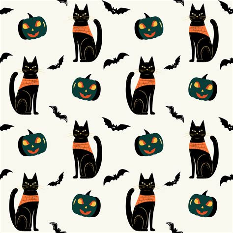 Halloween Pattern With Black Cat And Pumpkins Halloween Backgrounds