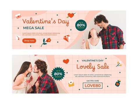 Free Vector Flat Horizontal Banner Template For Valentines Day