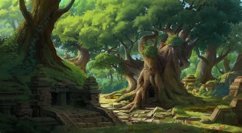 ArtStation - Old temple in the forest, yeonji Rhee