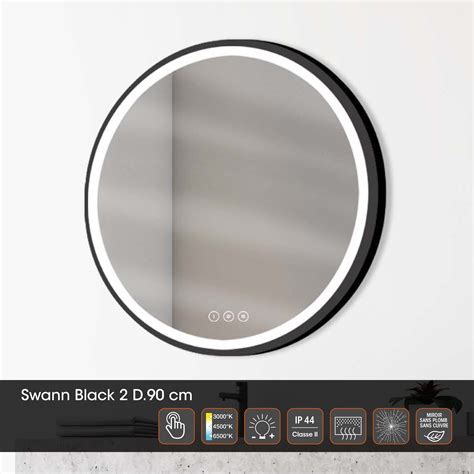 Miroir lumineux rond noir Diam 90 cm Swann Tactile Anti buée