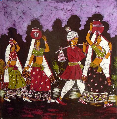 Paniharis Of Rajasthan Batik Painting On Cloth 35 X 36 Inches