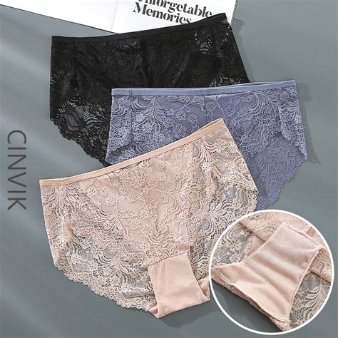 Cinvik New Product High Waist Womens Panties Briefs Sexy Ice Silk Lace