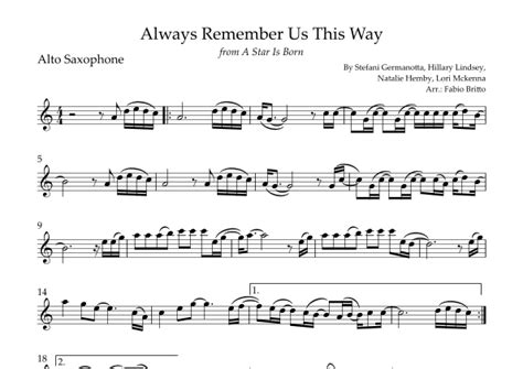 Always Remember Us This Way Arr Fabio Britto By Lady Gaga Sheet Music For Alto Sax Solo At