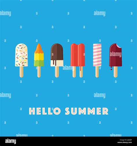 Hello Summer Vector Illustration Wit A Variety Of Ice Cream Lollies And