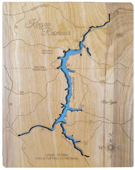 Kinzua Lake In New York And Pennsylvania Laser Cut Wood Map Personal