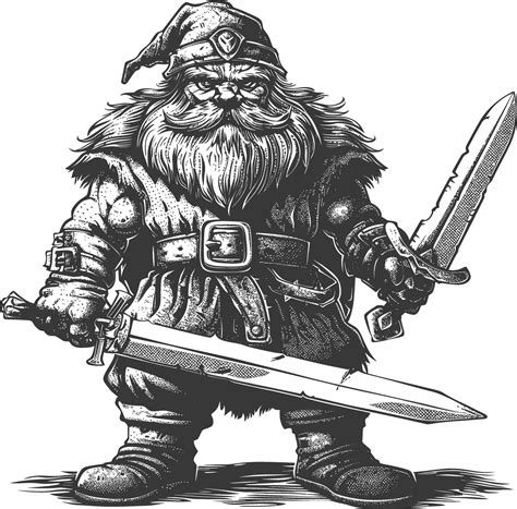 Dwarf Warrior With Sword Full Body Images Using Old Engraving Style