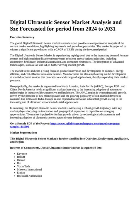 Reportprime Digital Ultrasonic Sensor Market Analysis And Sze