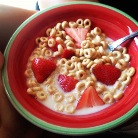 Breakfast This Morning Was Cheerios Strawberries And Almond Milk Yum Breakfast Cookies