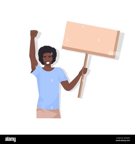 African American Man Protester Holding Blank Protest Poster Guy With