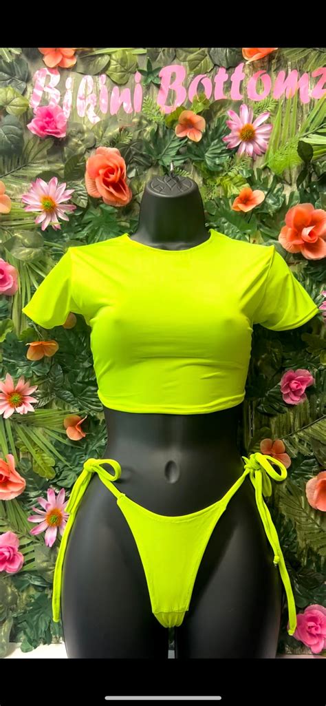 Neon Green String Bikini Shirt Set Shirt Bikini Etsy