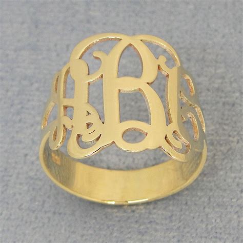 3 Initial Monogram Ring 10kt Solid Yellow Real Gold Custom Made