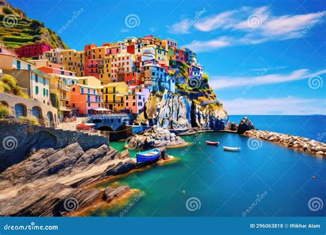 AI Generated Manarola Town Surrounded By Buildings Royalty Free Stock