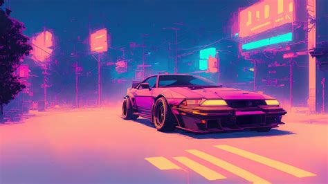 Sports Car Synthwave Vaporwave K K Wallpaper Pc Desktop