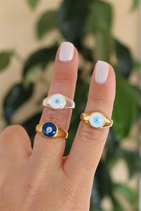 Evil Eye Ring Gold Signet Eye Ring Silver Ring Greek Etsy