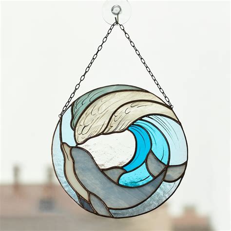 Dolphin Stained Glass Window Decor Glass Art Sun Catcher Etsy