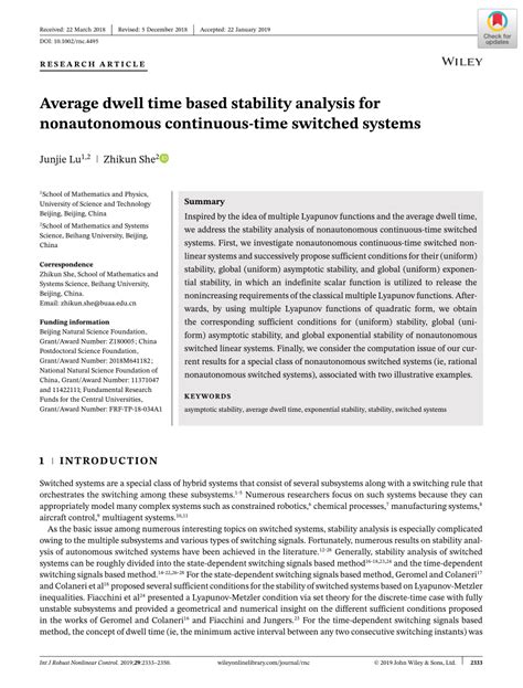 PDF Average Dwell Time Based Stability Analysis For Nonautonomous