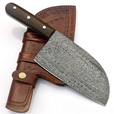 Custom Handmade Damascus Steel Cleaver Knife With Leather Sheath