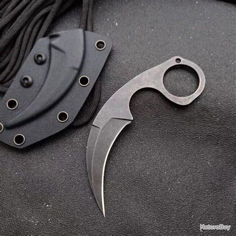 Couteau karambit NOIR acier 440C de poche avec étui kydex chasse