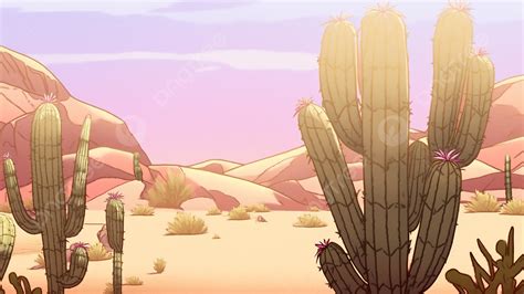 Desert Cactus Plant Flat Line Drawing Background Flat Desert Plant