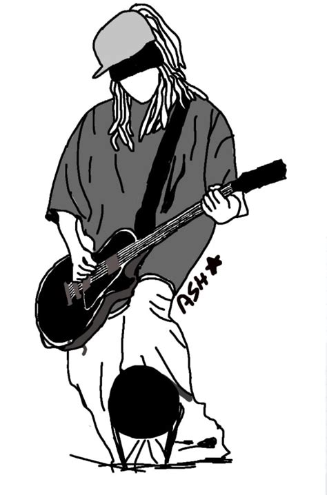 A Drawing Of A Person With A Guitar In Their Hand And Wearing A