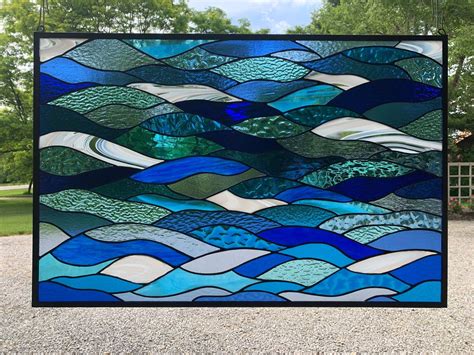 Extra Large Stained Glass Ocean Waves 24 X 36 Etsy In 2022 Ocean