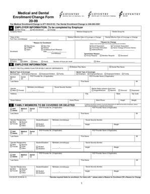 Fillable Online Medical And Dental Enrollment Change Form 20 99 Fax