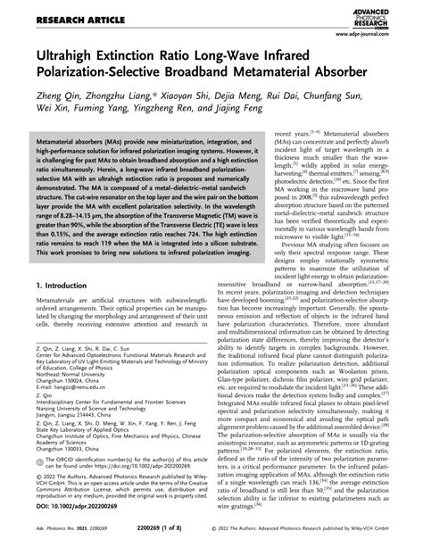 Pdf Ultrahigh Extinction Ratio Longwave Infrared Polarization