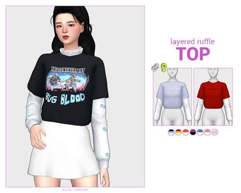 LAYERED RUFFLE TOP Casteru Sims 4 Mods Clothes Ruffle Top Sims 4