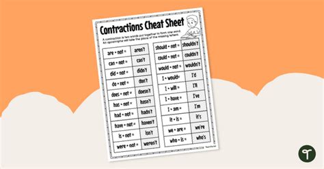 Free Contractions Student Reference Sheet Teach Starter