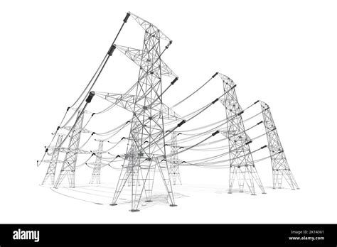 Electricity Pylons Isolated On White Background Power Current