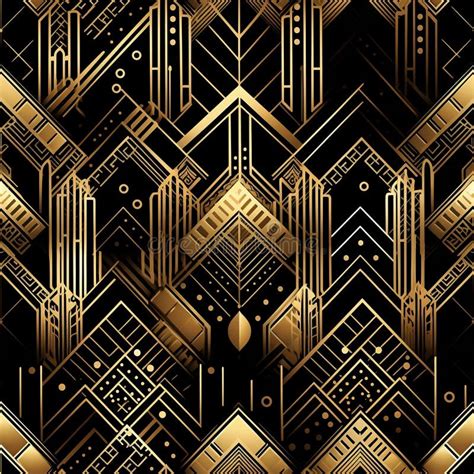 Seamless Geometric Pattern In Art Deco Style Dark Color Pattern With Gold Generated Ai Stock