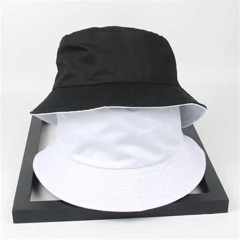 Two Side Reversible Black White Solid Bucket Hat Unisex Chapeau Fashion