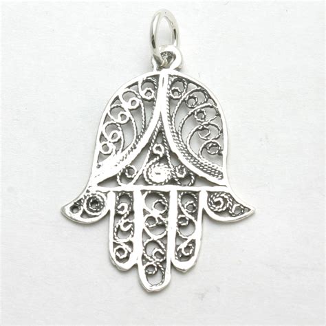 Sterling Silver Filigree Hamsa Pendant Hand Oxidized Jewelryjudaica