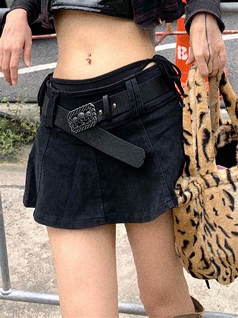 Lined Low Waist Denim Mini Skirt Black M In Mini Skirts Online