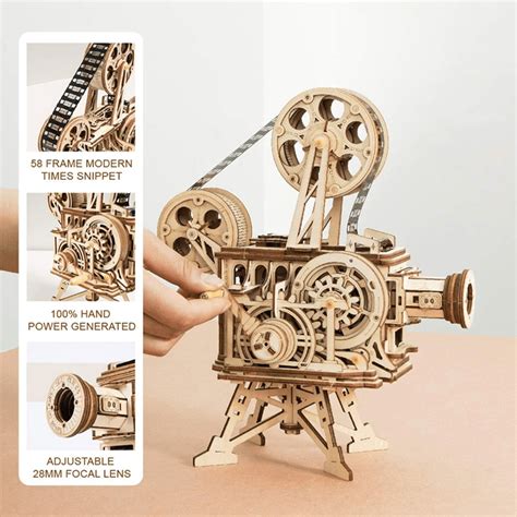 Hand Crank Projector Classic Film Vitascope 3d Wooden Puzzle Model