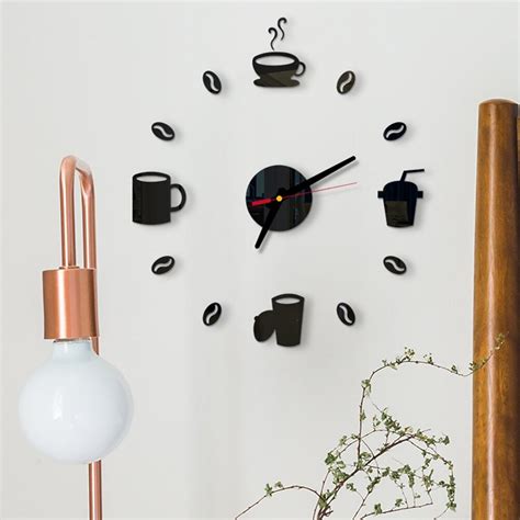 Reloj De Pared Con Espejo De Taza De Caf Acr Lico 3D Pegatinas De Pared