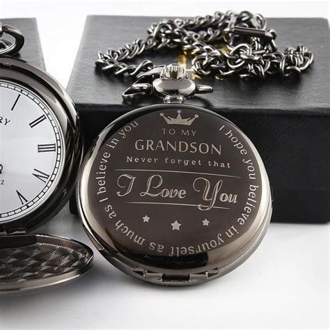 To My Grandson Quartz Pocket Chain Watch Grandson Gift Quartz Pocket