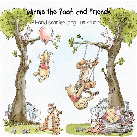 Hand-drawn Winnie the Pooh and Friends PNG Illustrations, Classic Style ...