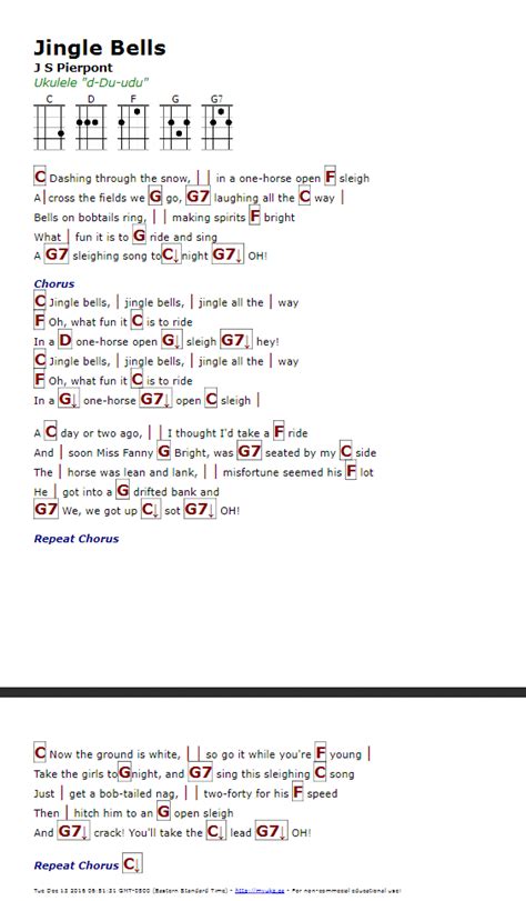Jingle Bells J S Pierpont Myukeca Ukulele Songs Ukulele