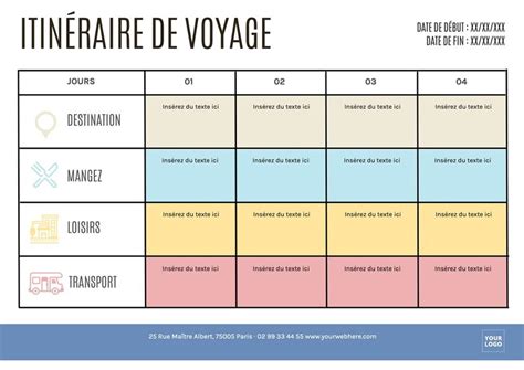 Mod Les D Itin Raires De Voyage Gratuits Modifier Et Imprimer