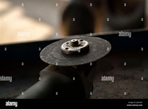 detail  angle grinder  cutting disc   workshop stock photo alamy