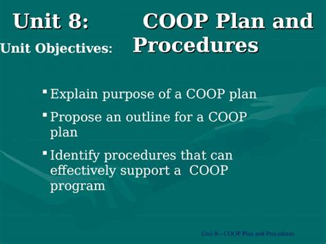 Ppt Unit Coop Plan And Procedures Explain Purpose Of A Coop Plan