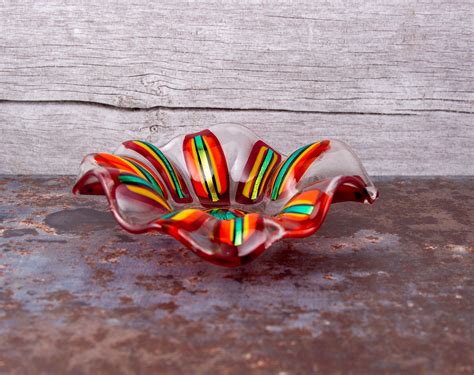 Colourful Red Fused Glass Fluted Bowl Stunning Dish Etsy Uk Flute Glass Fused Glass