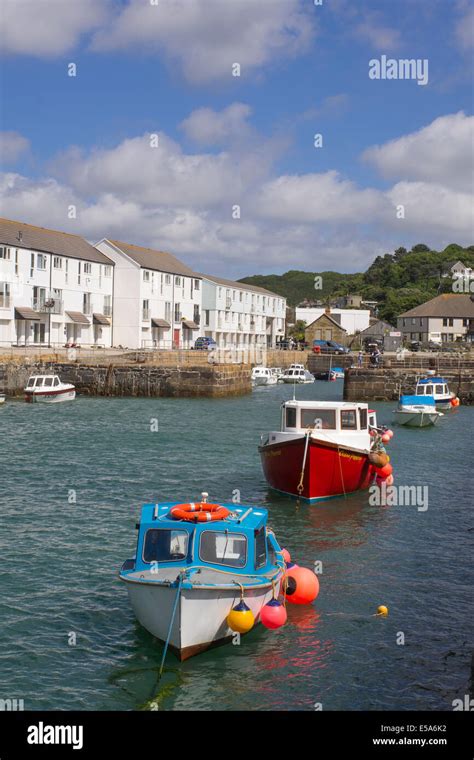 Portreath Harbour Colourful Fishing Boats Cornwall England Stock Photo