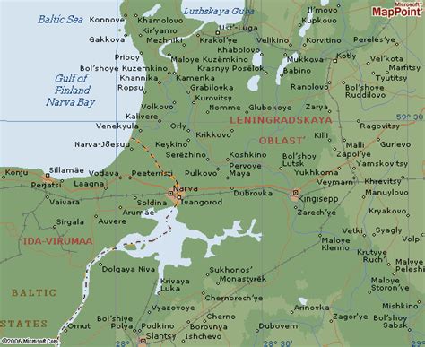 Российская территория близ г. Нарва (современная карта)