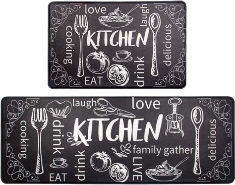 HEBE Anti Fatigue Kitchen Mat Set Of 2 Non Slip Thick Cushioned Kitchen