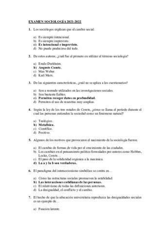 Examen Sociologia 2021 2022 Pdf